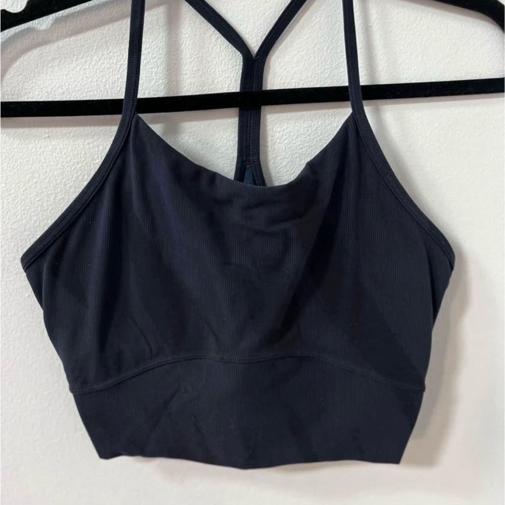 Womens longline sports bra, black and navy, brand Stori size 8